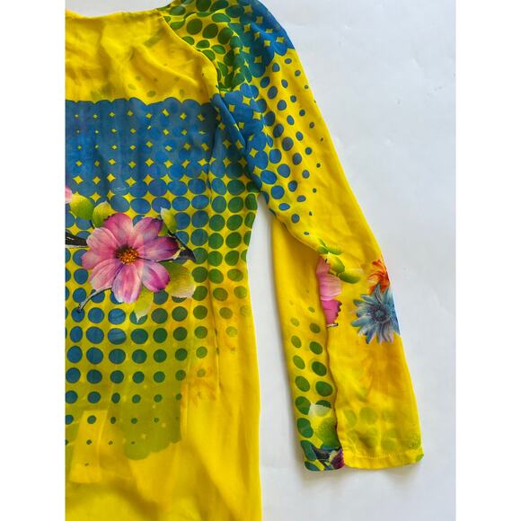 READ Kim Lai Silk Floral Sheer Button Down Long Sleeve Blouse Womens XS Small - Picture 16 of 16